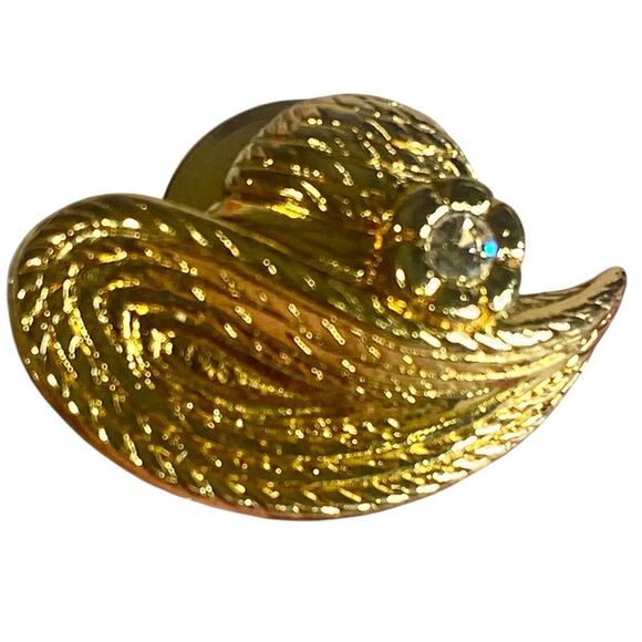 Vintage Avon Dress Up Hat Lapel Pin Rhinestone Gold Tone Pinback Button Brooch - Picture 1 of 4